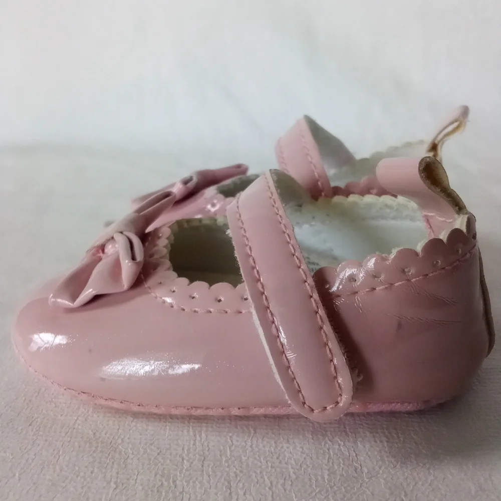 Baby Girls Pink Shoes With Bow Velcro Straps 3-6 Months Old Baby Shoes